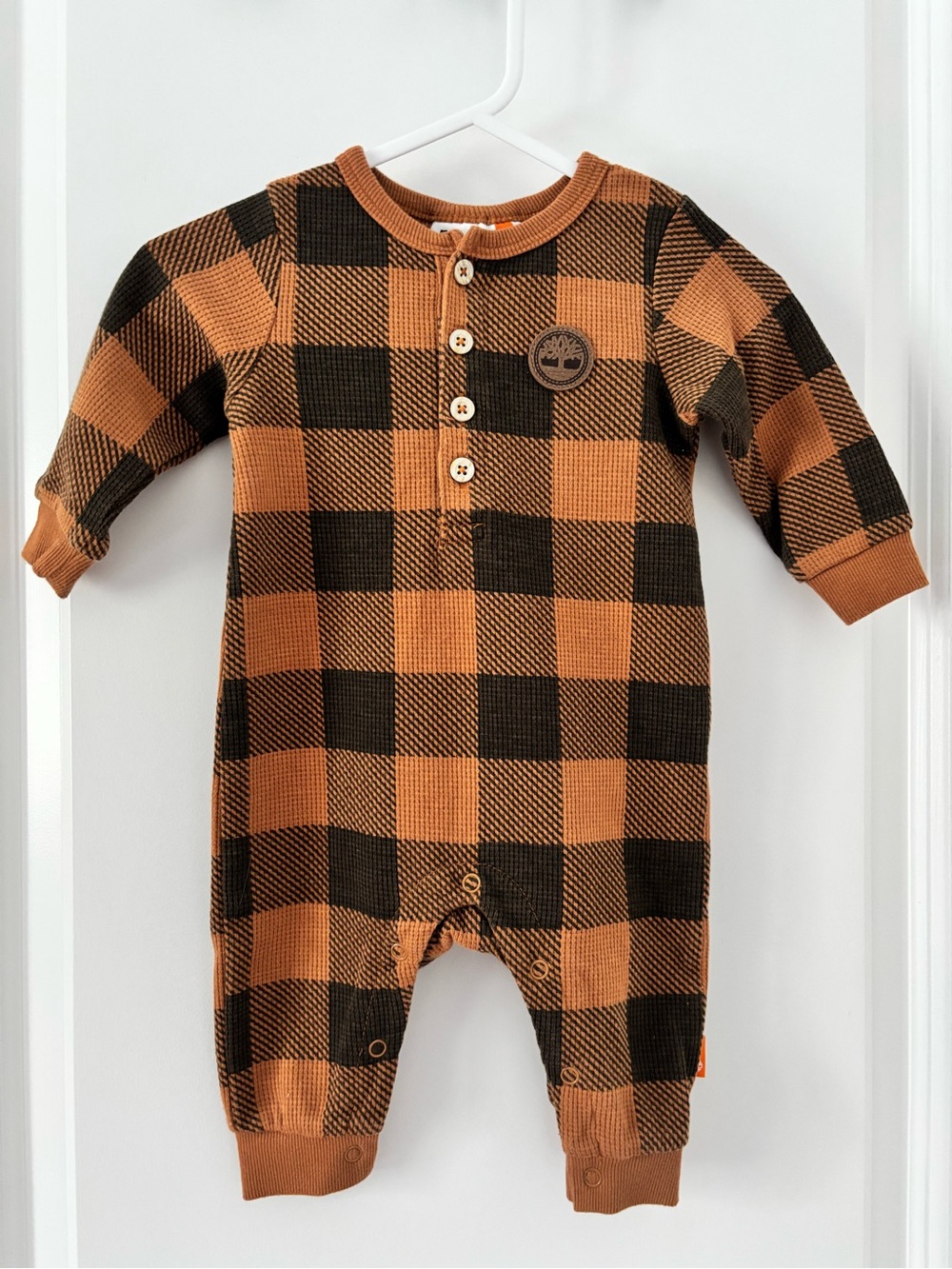 Timberland Baby Buffalo Plaid One-Piece Romper - Brown/Black